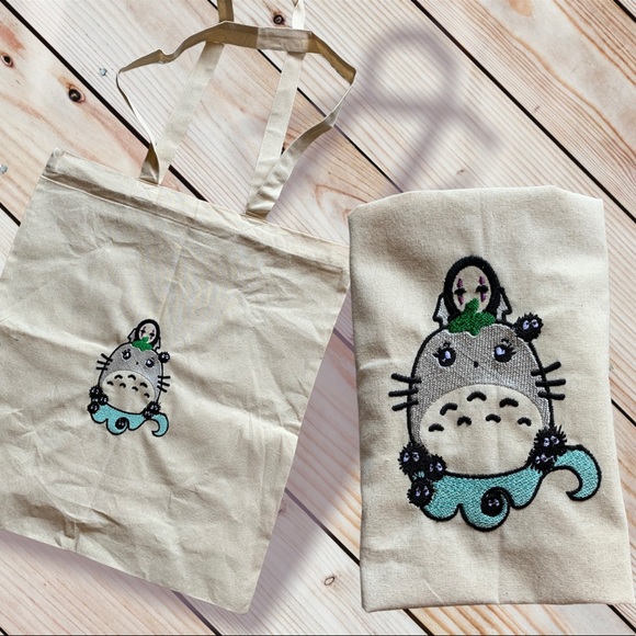 Cute kawaii style Totoro, kaonashi and susuwatari light weight 6oz tote bag - Picture 9 of 10
